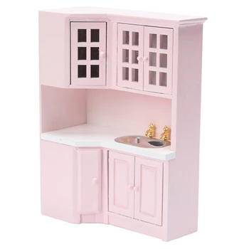 1:12 Куклена Къща Миниатюрни Мебели От Дърво Розова Кухня-Часова Аксесоари За Кукла Къща Детски Играчки Подарък