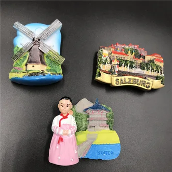 3D магнит за хладилник Холандска вятърна мелница Залцбург, Австрия Южнокорейската облекло замразяване на тестени изделия занаяти декорация на дома колекция подарък