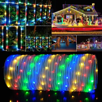 8 режима LED Дъгова Тръба Струнни Светлини С 5 М на 10 м Водоустойчива Външна Неонова Лента Страхотна Лампа за Градина Коледен Празник Сватба Парти