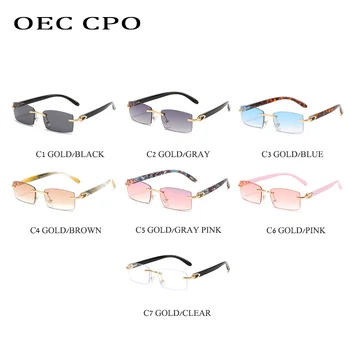 OEC CPO Модни Слънчеви Очила Без Рамки Женски Реколта Правоъгълни Слънчеви Очила Мъжки Нюанси на Жените без рамки Квадратни очила Очила