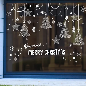 [SHIJUEHEZI] Коледни Украси Етикети на прозореца САМ Снежинки Стикери за Стена за Хол Магазин Стъклена Коледна Украса