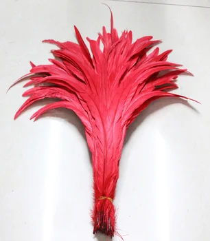 Безплатна доставка, 100 бр. червено перо от опашката на Петела 12-14 инча 30-35 см, Оцветени conques/премахване на крайните пера на петел