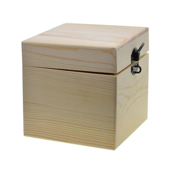 Голяма дървена Кутия за съхранение на Проста Дървена Кутия за Бижута с Ключалка на капака 120x120x120mm
