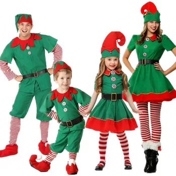 Детски Костюм За Хелоуин За Момичета и момчета, Детски Дрехи на Дядо Коледа с Елф, Комплекти за Родители и деца, Червено-зелено Коледно Облекло