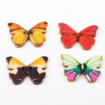 Дървени Копчета във формата на Пеперуда на Смесени Цветове, 2 Дупки, Дрехи Ръчна изработка, Шиене, Scrapbooking, Занаяти, Направи си САМ, 28x20 мм, 30 бр