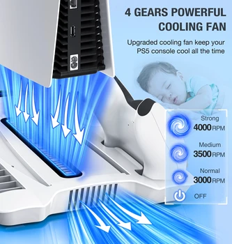 За PS5 Вертикална Стойка с Регулируем Охлаждащ Вентилатор Led Индикатор Двойна Док-станция За Бързо Зареждане За Безжичен Контролер PS5