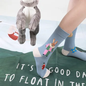 За есенно-зимните женски чорапи на Приказни животни, мультяшные сладки дебели чорапи от 200 бода с анимационни заек и котка
