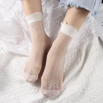 Летни Прозрачни Чорапи-Тръба, апликации ягоди Дантелени Чорапи В Стил Лолита