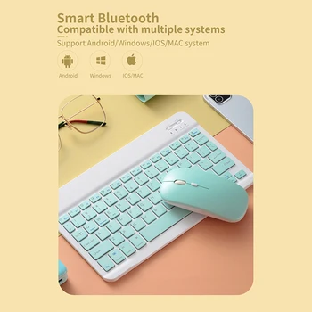 Мини Безжична Bluetooth Клавиатура За iPad Таблет iPhone Гума Ключ Акумулаторна Клавиатура и Мишка за вашия телефон Android и IOS и Windows