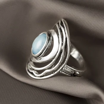 Ретро кръгъл Пръстен с Лунен камък, европейското и американското модно мъжко и женско пръстен