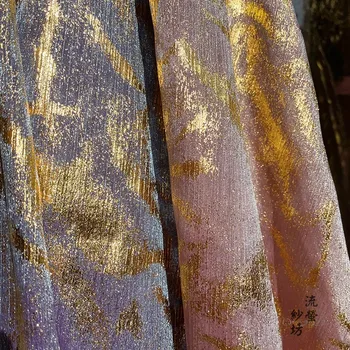 Струящаяся златна Органза Мъглявината Galaxy плат, топъл печат hanfu/milena/COSPLAY рокля тъкан плат