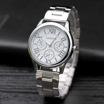 Чисто Нов 3-очни Сребърни Женевские Кварцови Часовници За почивка Дамски часовници е от неръждаема Стомана Relegio Дамски Часовници Голяма Оферта