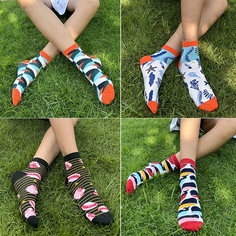 FINETOO, 2 чифта/лот, Цветни Дамски Дълги чорапи-тръба, Дамски Чорапи с Анимационни Принтом Животни, корейски, японски Модни Чорапи с графити за момичета Изображение 1