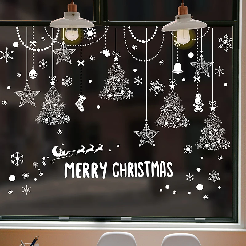[SHIJUEHEZI] Коледни Украси Етикети на прозореца САМ Снежинки Стикери за Стена за Хол Магазин Стъклена Коледна Украса Изображение 1
