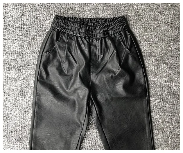 Зимните модни дамски кожени панталони с висока талия, ежедневни панталони от овча кожа, дамски черни ластични панталони-молив F520 Изображение 1