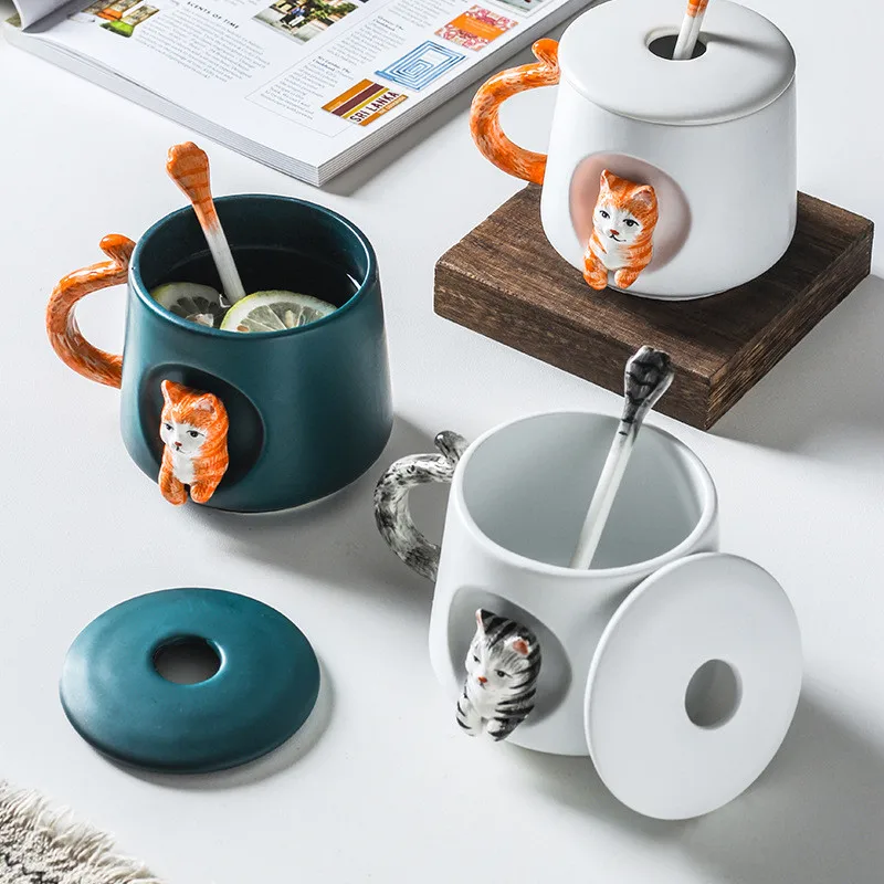 Скъпа Керамична Чаша Shiba-Ин, нова 3D Щампована Мультяшная Керамика, Комплект Чаши За Кучета И Котки С Чинии, Лъжица, Чаши за Кафе, чудесен коледен Подарък Изображение 1