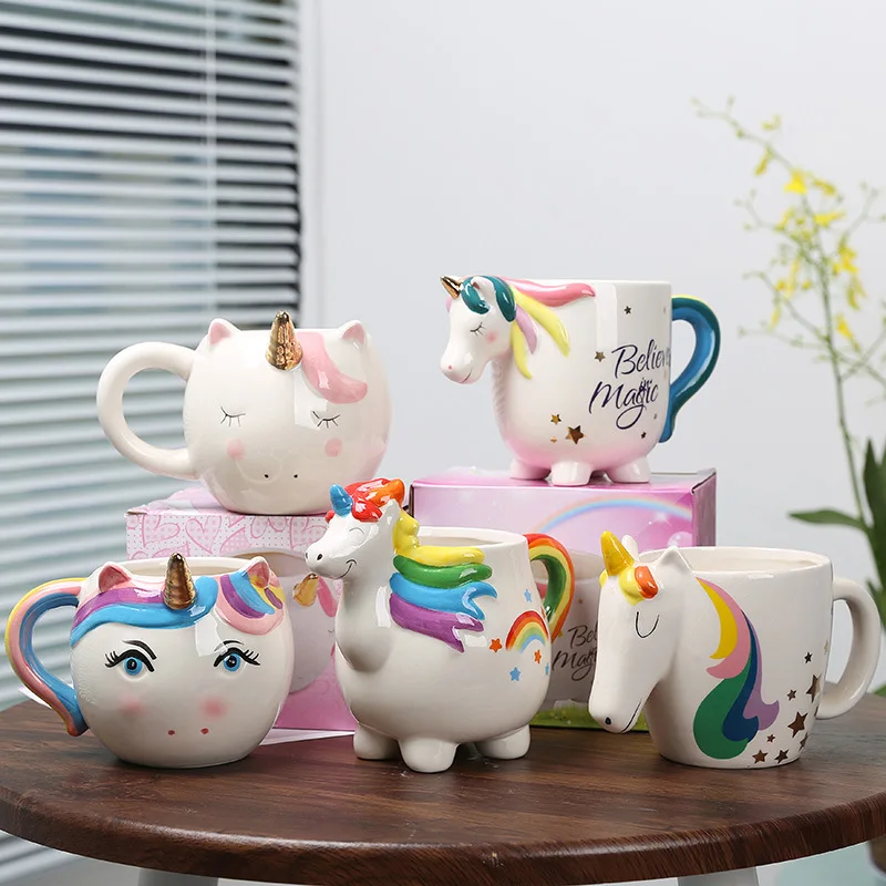 Чаши, Керамични Чаши за Чай, Сладък Карикатура Kawai Rainbow Unicorn Европейски Стил Чаша За Мляко Порцеланови Чаши за Момичета Женски Подарък Изображение 1