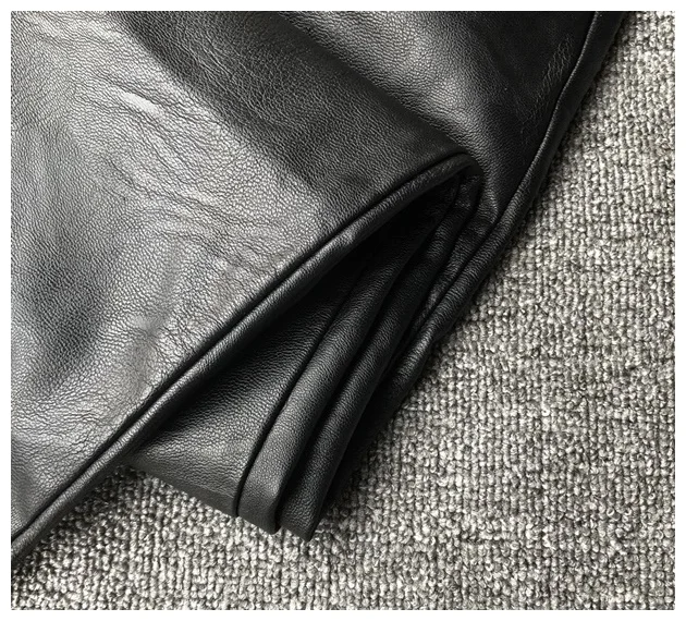 Зимните модни дамски кожени панталони с висока талия, ежедневни панталони от овча кожа, дамски черни ластични панталони-молив F520 Изображение 2