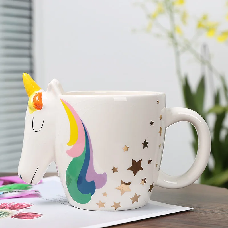 Чаши, Керамични Чаши за Чай, Сладък Карикатура Kawai Rainbow Unicorn Европейски Стил Чаша За Мляко Порцеланови Чаши за Момичета Женски Подарък Изображение 2