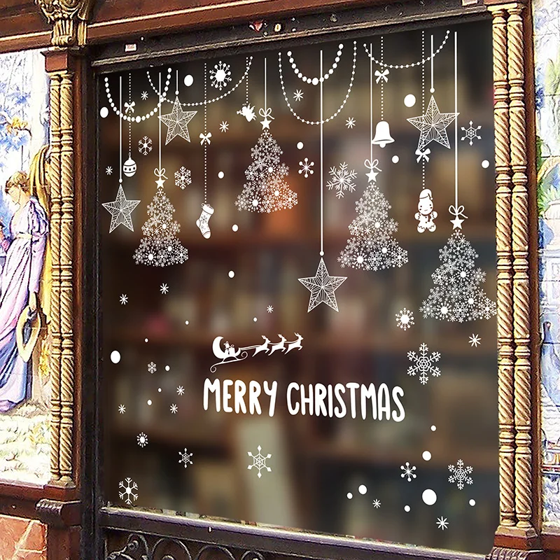 [SHIJUEHEZI] Коледни Украси Етикети на прозореца САМ Снежинки Стикери за Стена за Хол Магазин Стъклена Коледна Украса Изображение 3