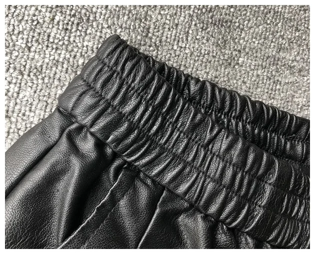 Зимните модни дамски кожени панталони с висока талия, ежедневни панталони от овча кожа, дамски черни ластични панталони-молив F520 Изображение 3