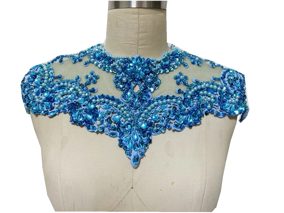 Кристали ръчно изработени лейси апликация дойде мъниста, камъни ивици покритие, за да силует на рокля Изображение 3