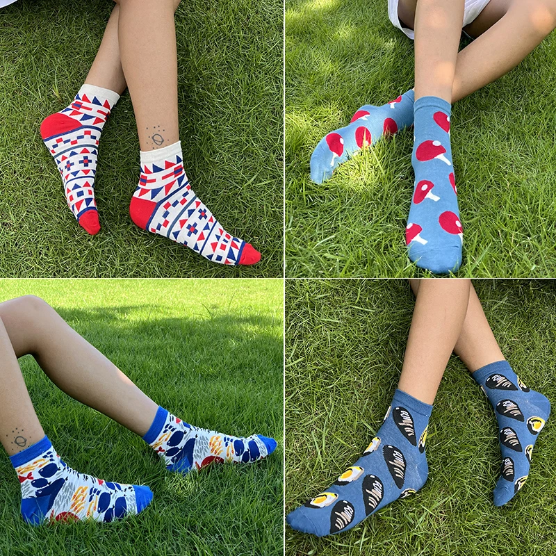 FINETOO, 2 чифта/лот, Цветни Дамски Дълги чорапи-тръба, Дамски Чорапи с Анимационни Принтом Животни, корейски, японски Модни Чорапи с графити за момичета Изображение 4