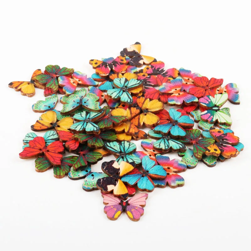 Дървени Копчета във формата на Пеперуда на Смесени Цветове, 2 Дупки, Дрехи Ръчна изработка, Шиене, Scrapbooking, Занаяти, Направи си САМ, 28x20 мм, 30 бр Изображение 4