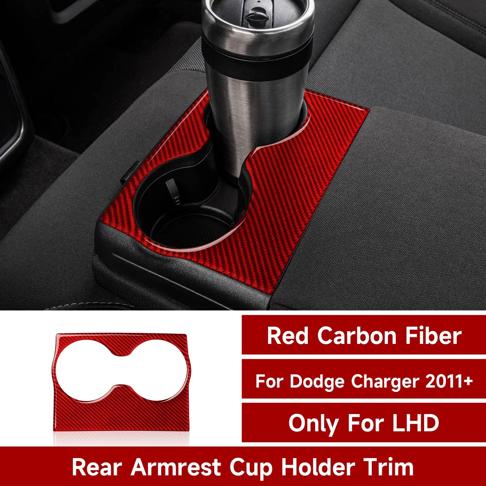 За Dodge Charger 2021-2011 Автомобилна Поставка За Чаши И Аксесоари От Въглеродни Влакна Поставка За Чаши На Задната Седалка Капак Завърши Стикер Стикер Изображение 4