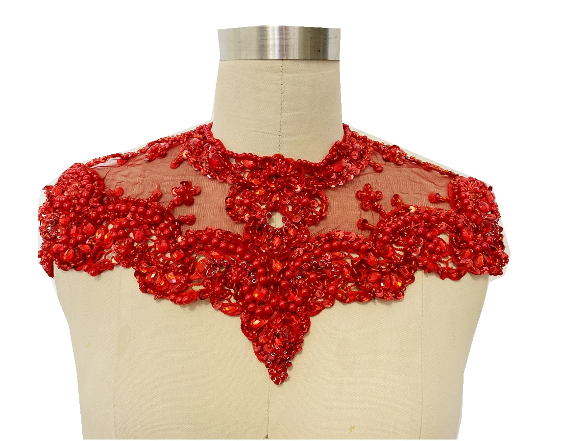 Кристали ръчно изработени лейси апликация дойде мъниста, камъни ивици покритие, за да силует на рокля Изображение 4