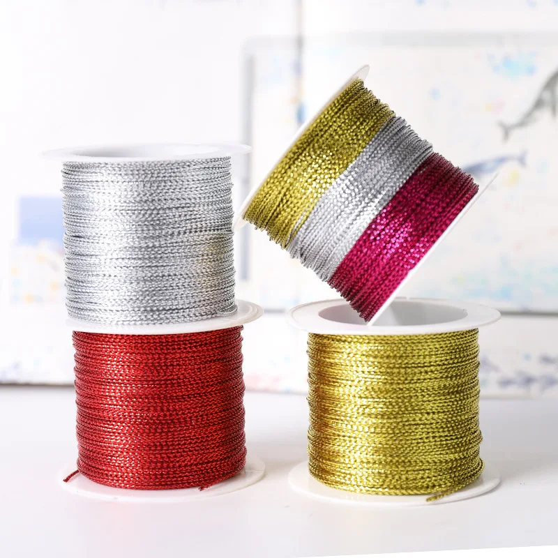 Направи си сам златен/сребърен/червен въже въже с лента за въже издател на Линия Гривна за производство на дрехи подаръци 20 м, 1 мм въже виси етикет Изображение 4