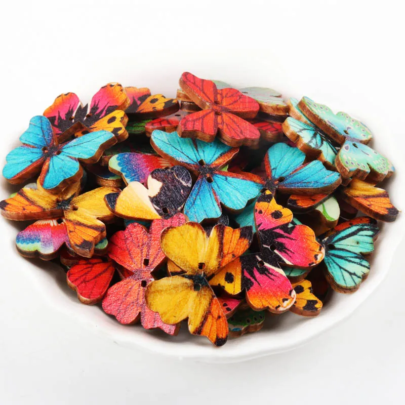 Дървени Копчета във формата на Пеперуда на Смесени Цветове, 2 Дупки, Дрехи Ръчна изработка, Шиене, Scrapbooking, Занаяти, Направи си САМ, 28x20 мм, 30 бр Изображение 5