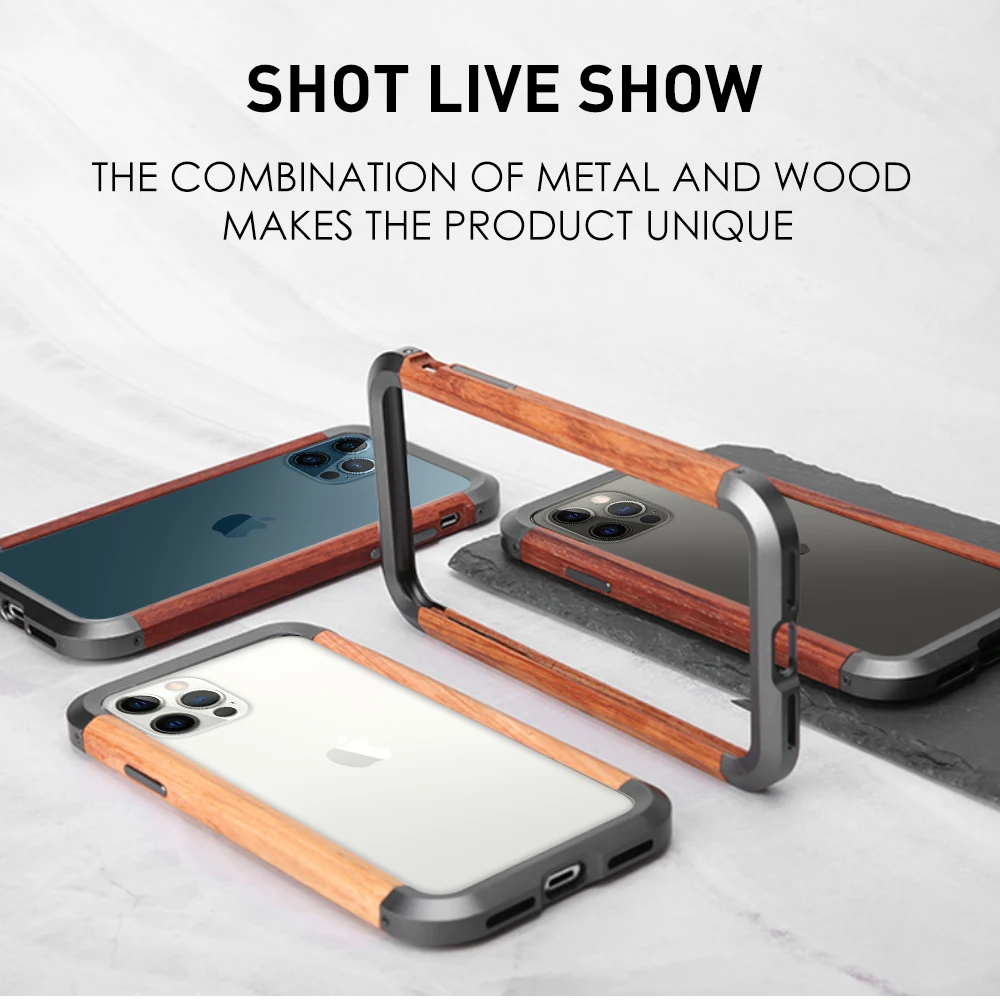 За Apple iPhone 14 Pro Max 11 12 13 Pro Max Калъф Алуминиева Метална броня + wooden устойчив на удари Калъф За Телефон под формата на миди Изображение 5