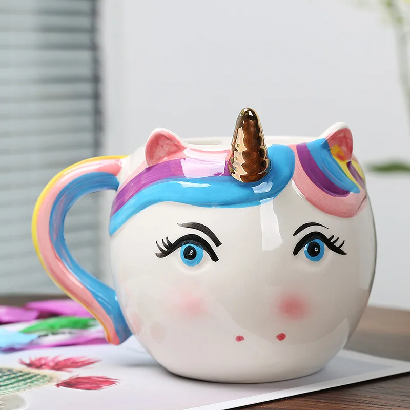 Чаши, Керамични Чаши за Чай, Сладък Карикатура Kawai Rainbow Unicorn Европейски Стил Чаша За Мляко Порцеланови Чаши за Момичета Женски Подарък Изображение 5